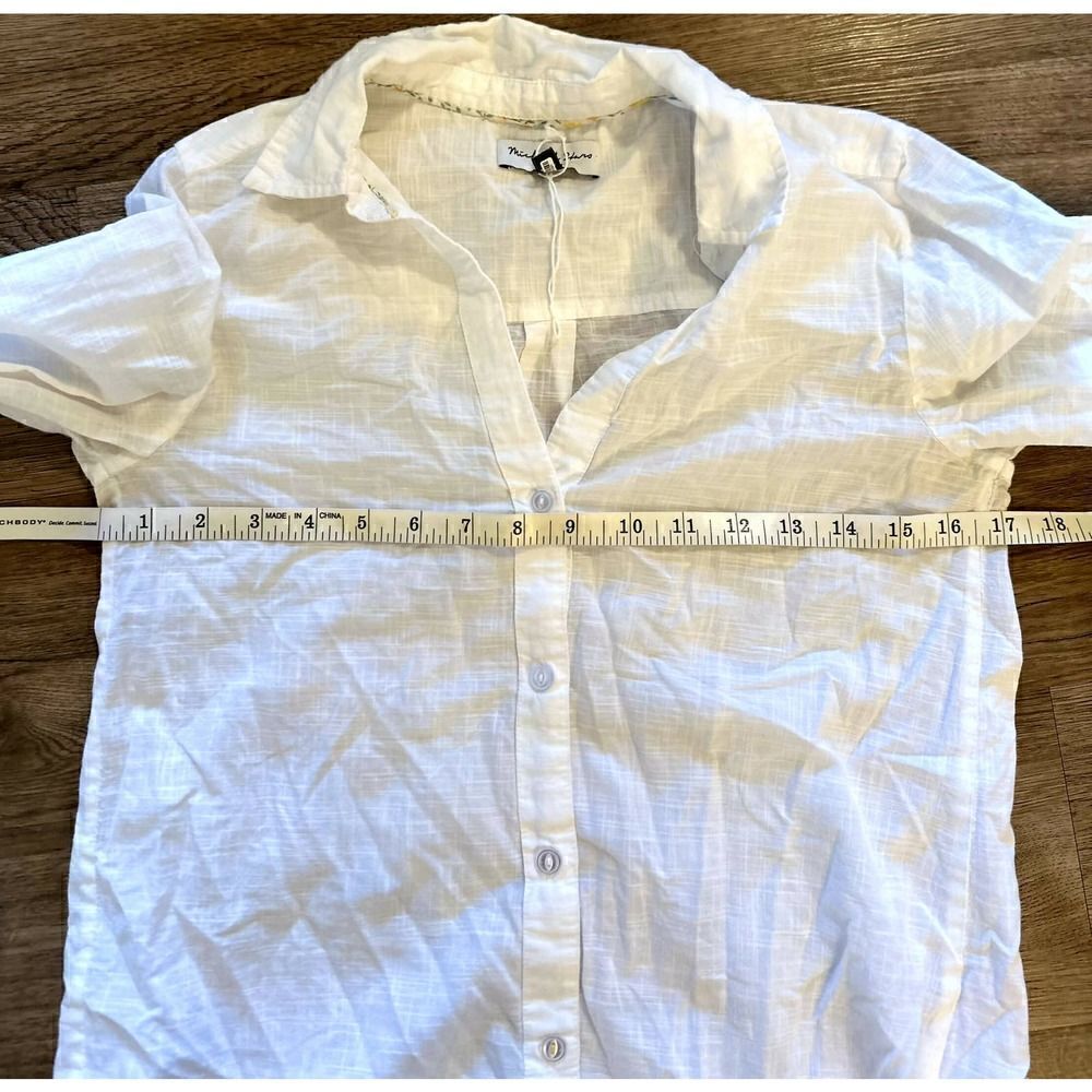 Michael Stars Joanna Lightweight Button Down Shirt - White - Picture 9 of 10